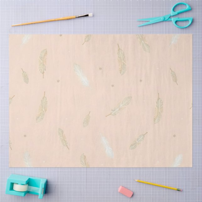 Papier Mousseline Boho Moderne Plumes Collection Luxe (Artisanat)