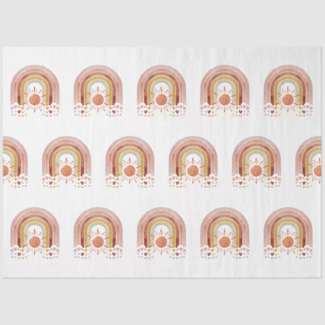 Papier Mousseline BOHO moderne Rainbow Sun Heart Dusty Rose Mustard (Recto)