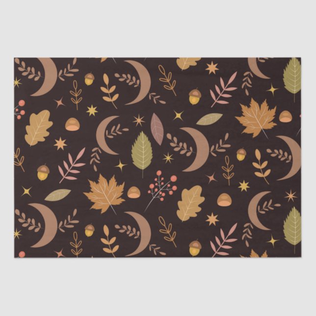 Papier Mousseline Boho Moon avec feuilles d'automne motif (Recto)