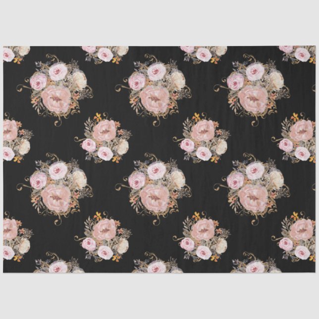 Papier Mousseline BOHO Muet Floral Aquarelle Rose Gold Decoupage T (Recto)