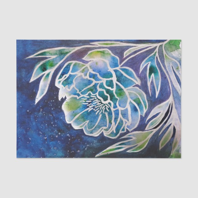 Papier Mousseline Boho Navy bleu céleste Dahlia aquarelle florale (Recto)