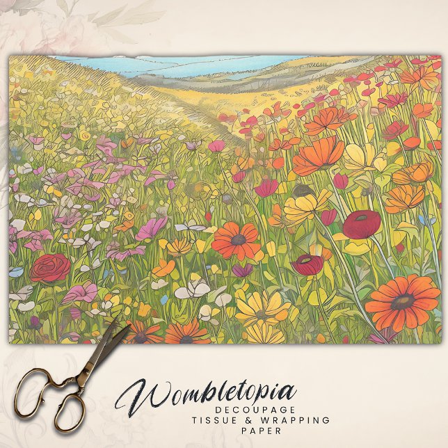 Papier Mousseline Boho Poppy Champs Fleurs sauvages Découpage coloré (Créateur téléchargé)