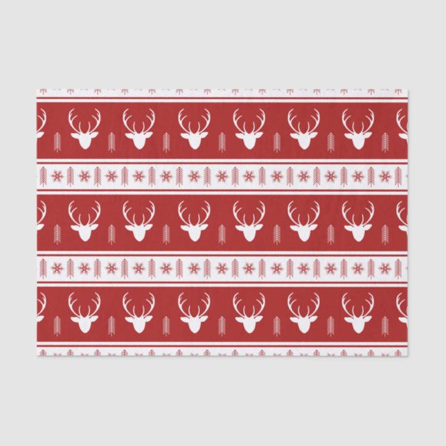 Papier Mousseline Boho Red White Reindeen Snowflake Noël (Recto)