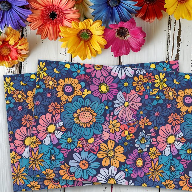 Papier Mousseline Boho Rétro Fleur Forale Années 70 Audacieux (Créateur téléchargé)