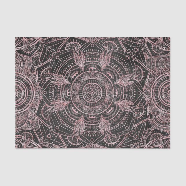 Papier Mousseline Boho Rose Gold Grey Mandala Design élégant (Recto)
