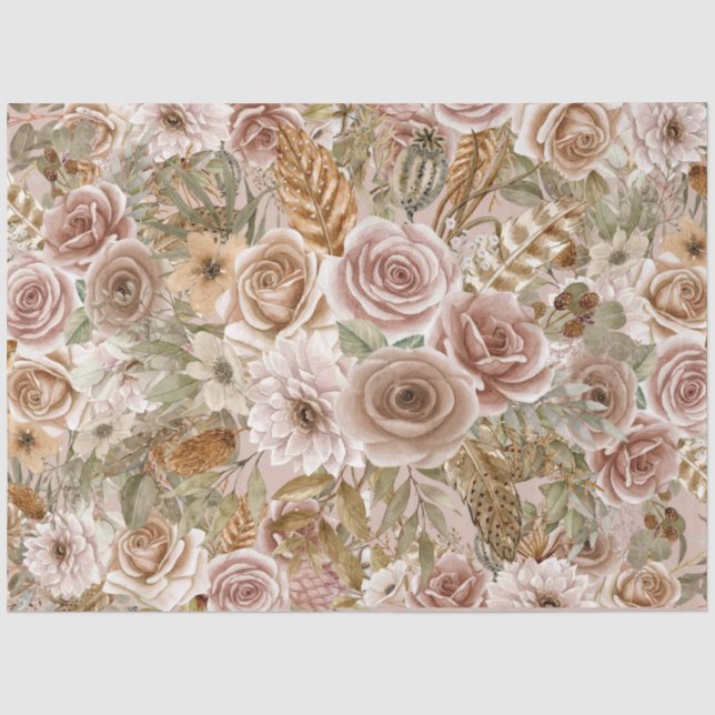 Papier Mousseline Boho Rustic Floral Decoupage Papier Tissu (Recto)