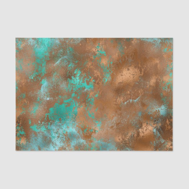 Papier Mousseline Boho Turquoise Cuivre Grunge (Recto)