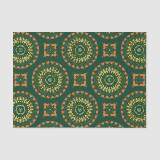 Papier Mousseline Boho vert et jaune Motif décoratif chic (Recto)