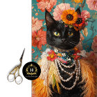 Boho Vintage Fleurs Plumes Chat Noir Découpage