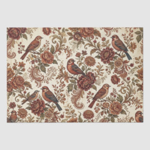 Papier Mousseline Boho Vintage Oiseaux & Florales
