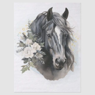 Papier Mousseline Boho Watercolor Floral Black Horse