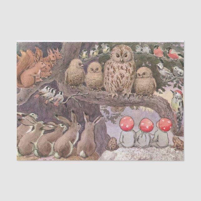 Papier Mousseline Bois Animaux et enfants Elsa Beskow (Recto)