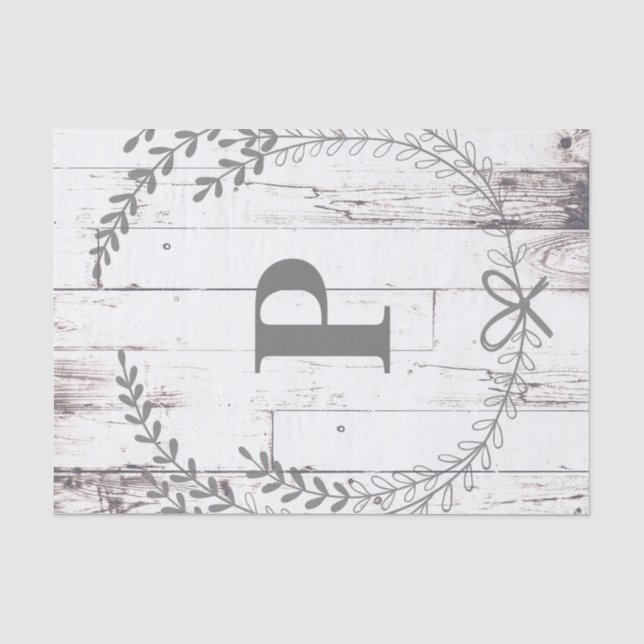 Papier Mousseline Bois blanc Rustique Agritourisme Monogram Mariage (Recto)