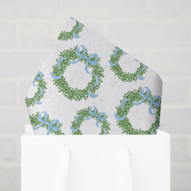 Papier Mousseline Bois de Noël bleu (Sac cadeau)