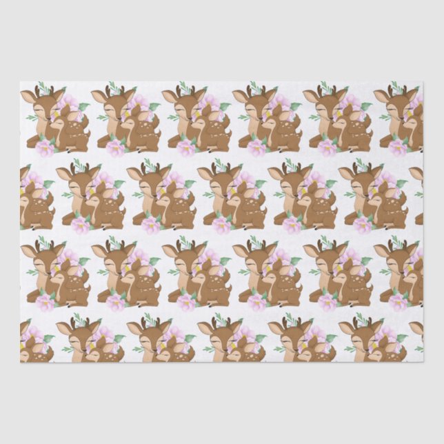 Papier Mousseline Bois mignon Fête de cerfs maman et bébé fille (Recto)