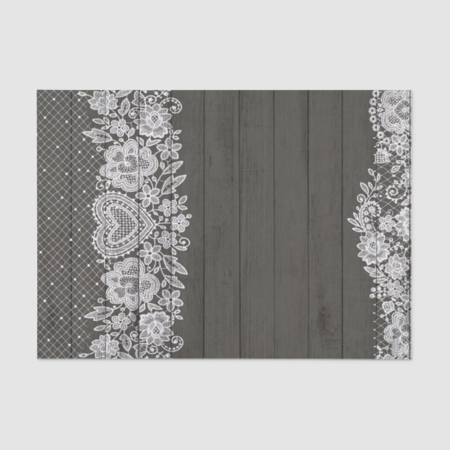 Papier Mousseline Bois rustique & dentelle blanche Lacy Farmhouse Ch (Recto)