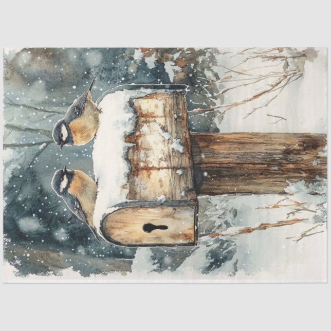 Papier Mousseline Boîte Aux Lettres Rustique Avec Découpage D'Oiseau (Recto)