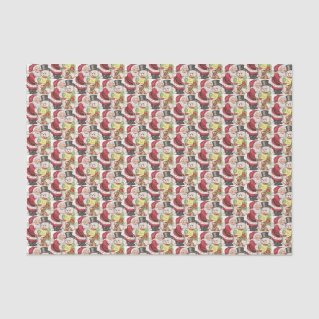 Papier Mousseline bonhomme de neige rétro de Noël Père Noël (Recto)