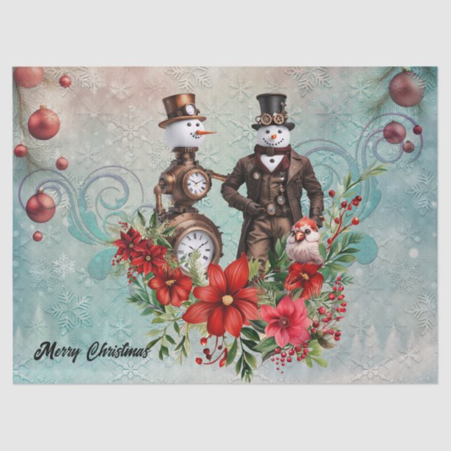 Papier Mousseline bonhomme de neige steampunk et femme de neige stea (Recto)