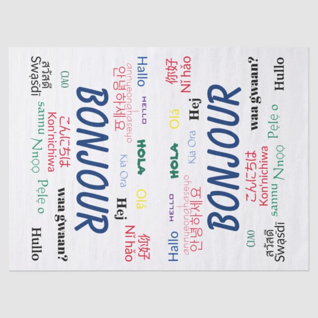 Papier Mousseline Bonjour Langues World Travel Colorée (Recto)