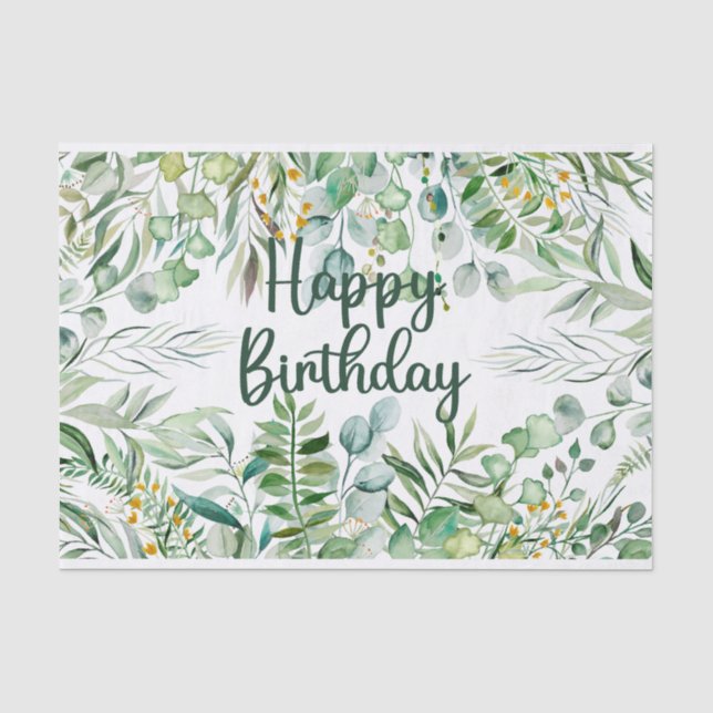 Papier Mousseline Bonne aquarelle d'anniversaire Eucalyptus Feuilles (Recto)