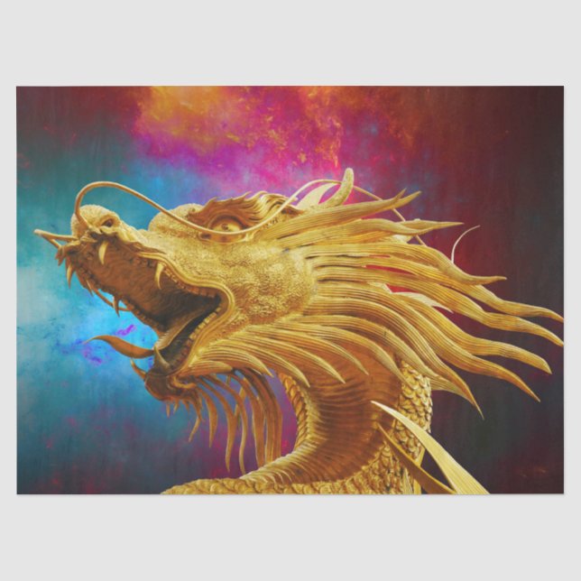 Papier Mousseline bonne chance papier de tissu dragon chinois (Recto)