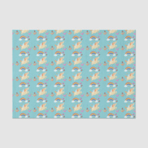 Papier Mousseline Bonne licorne avec nuages et fleurs arc-en-ciel
