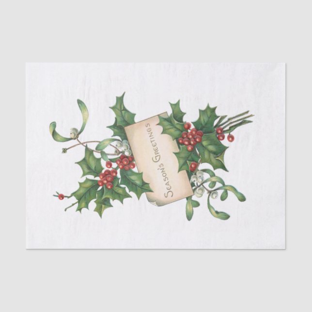 Papier Mousseline Bonnes Fêtes festives avec Holly & Mistletoe (Recto)