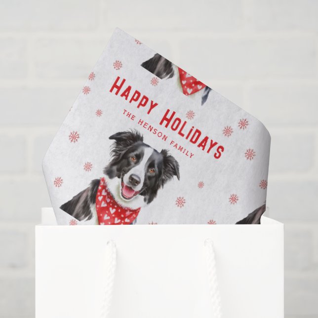 Papier Mousseline Border Collie Red Heart Bandana Christmas  (Sac cadeau)