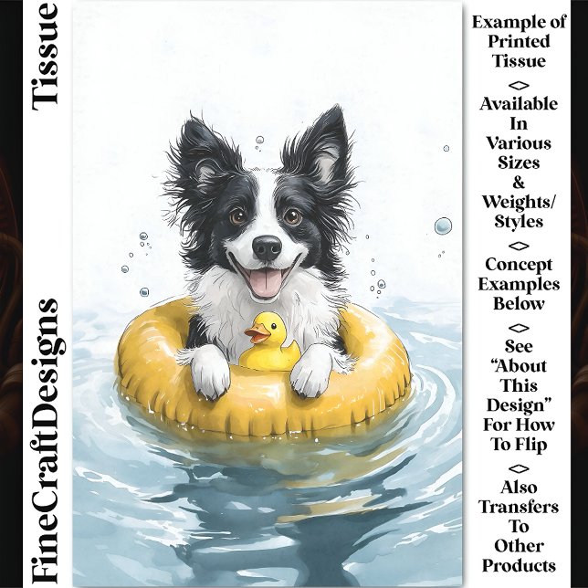 Papier Mousseline Bordure Collie Dog Bague en caoutchouc & Canard CV (Créateur téléchargé)