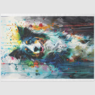 Papier Mousseline Bordure Collie Vibrant couleur Déchets de peinture