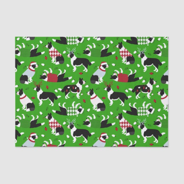 Papier Mousseline Bordure de Noël Collie papier de tissus (Recto)
