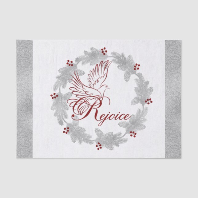 Papier Mousseline Bordures d'argent avec couronne de pin et joie rou (Recto)