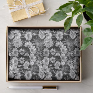 Papier Mousseline Botanique Noir Blanc Daisies Floral Art Motif