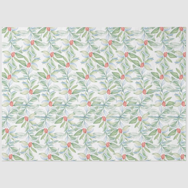 Papier Mousseline Botanique rouge et vert Noël (Recto)