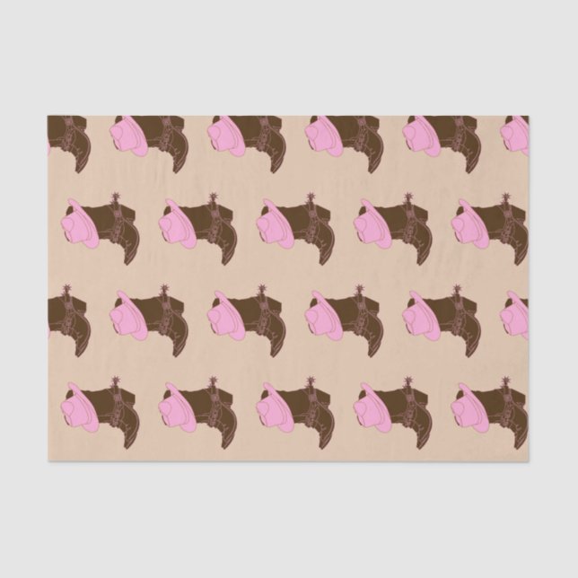 Papier Mousseline Bottes rustiques Western Cowgirl et Casquette rose (Recto)
