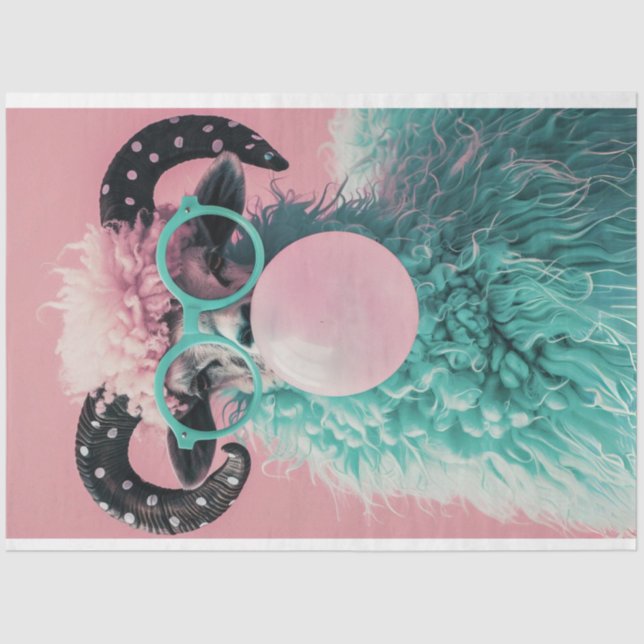 Papier Mousseline Boubblegum Breeze Turquoise Ram Decoupage (Recto)