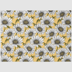 Papier Mousseline Bouches blanches, fleurs sauvages sur jaune