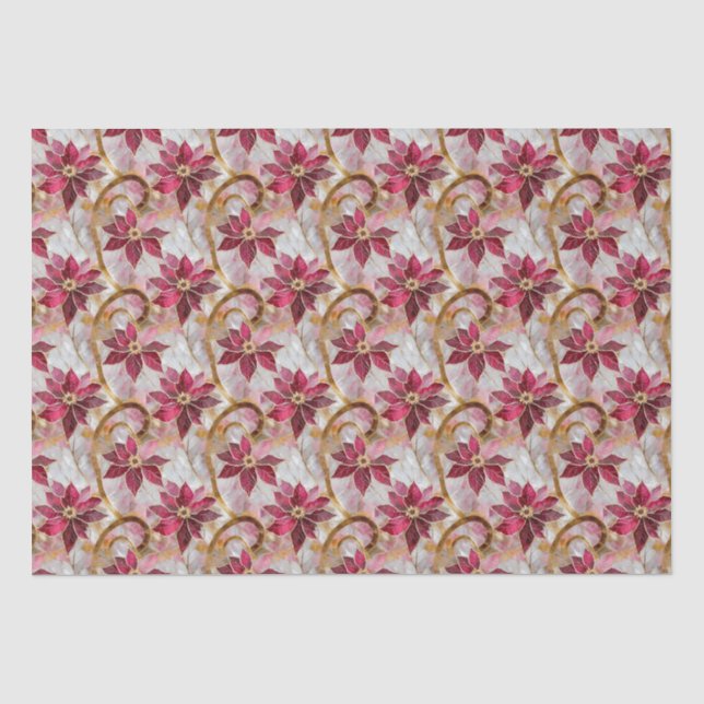 Papier Mousseline Boucles d'or Bourgogne rose Poinsettias de Noël (Recto)