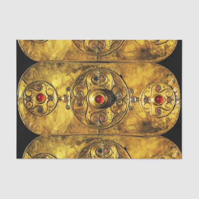 PAPIER MOUSSELINE BOUCLIER ANTIQUE CELTIQUE AVEC GEMSTONES DE RUBY (Recto)