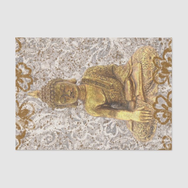 Papier Mousseline Bouddha Or fleurs florales dorées (Recto)