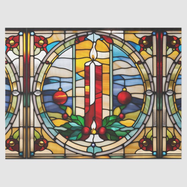 Papier Mousseline Bougie de Noël en verre teint Faux pour découpage (Recto)