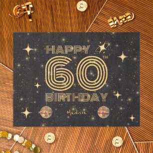Papier Mousseline Boule de disco dansante Black Gold 60 ans Joyeux A