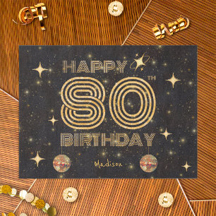 Papier Mousseline Boule de disco dansante en or noir pour 80 ans Joy