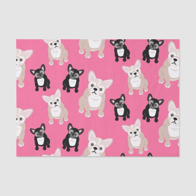 Papier Mousseline Bouledogues français de Français roses mignons (Recto)