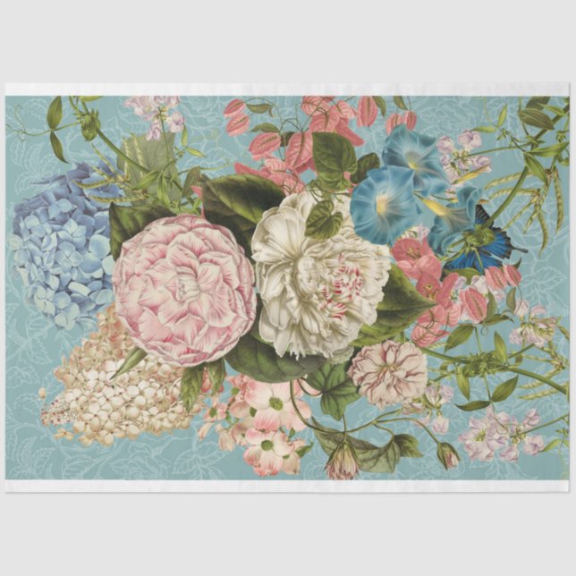 Papier Mousseline Bouquet à fleurs roses découpage-Tissu-Papier (Recto)