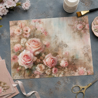 Papier Mousseline Bouquet Antique de Roses Pastel Rose Découpage