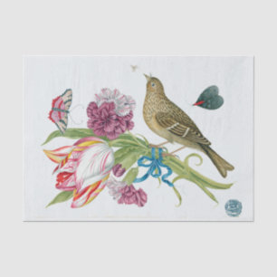 Papier Mousseline Bouquet antique de tulipe avec l'oiseau