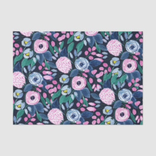 Papier Mousseline Bouquet d'aquarelle bleu marine rose