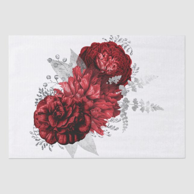 Papier Mousseline Bouquet d'aquarelle en argent rouge (Recto)